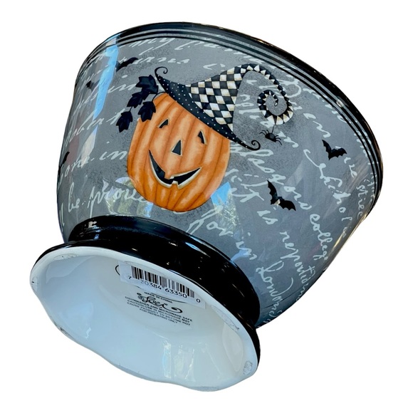 NEW Lori Harlequin Halloween Footed Bowl Orange, Black and Gray - Picture 7 of 9